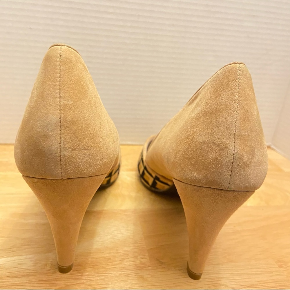 FarylRobin Women’s Hairy Almond Toe Chevron Print and Solid Tan High Heels - Picture 5 of 9